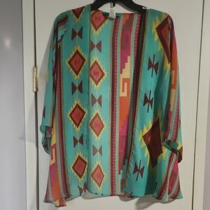 Vibrant Tourqoise Haven Geometric Kimono